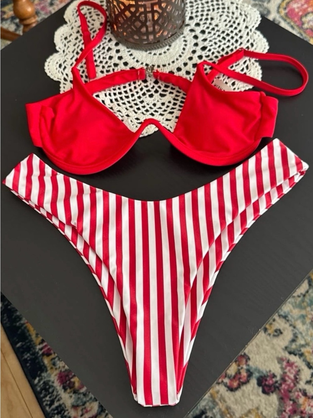 Woman’s Red Stripe Bikini Set - Two-Piece Swimwear